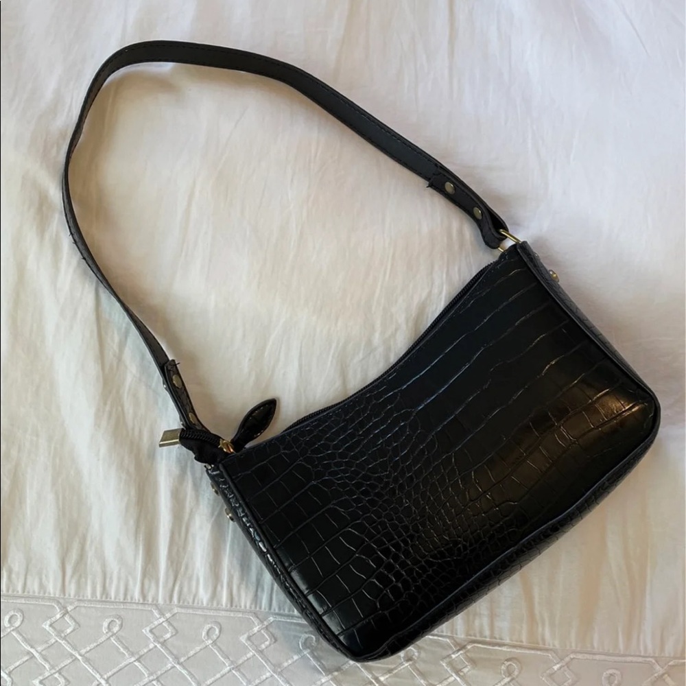 Faux Black Leather Shoulder Bag